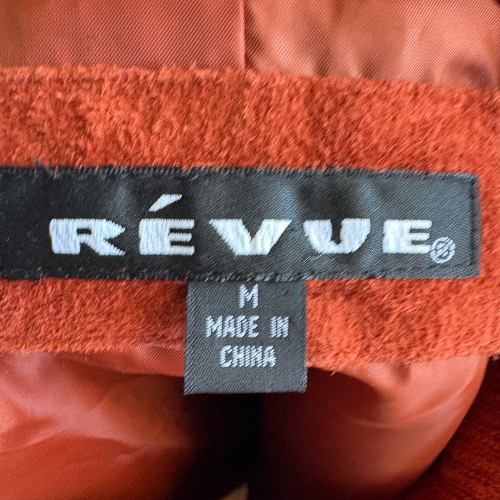 Révue rust orange Suede leather Cape Jacket with Knit Trim & Statement Buttons - Picture 3 of 7